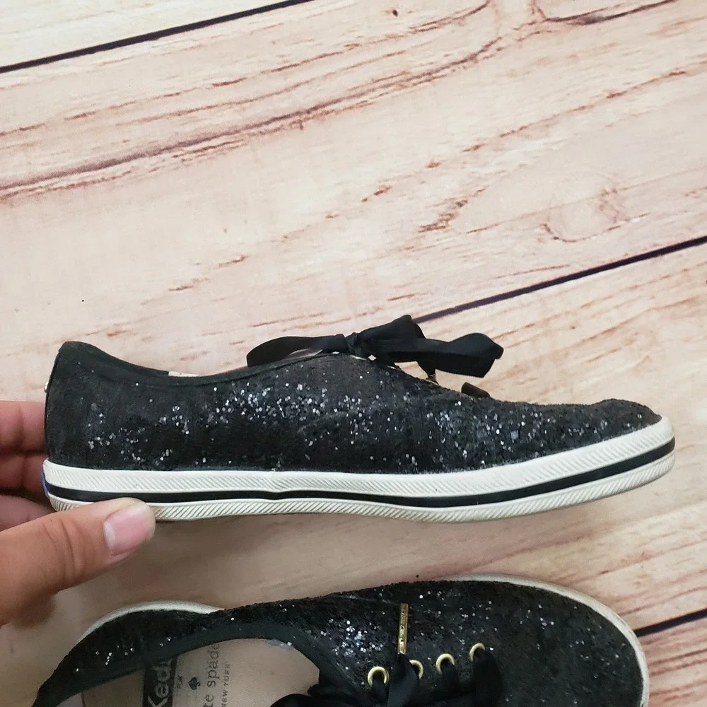 Keds Kate Spade Shoes Womens Size 5‎ Black Glitter Lace Up Sneakers WF52882